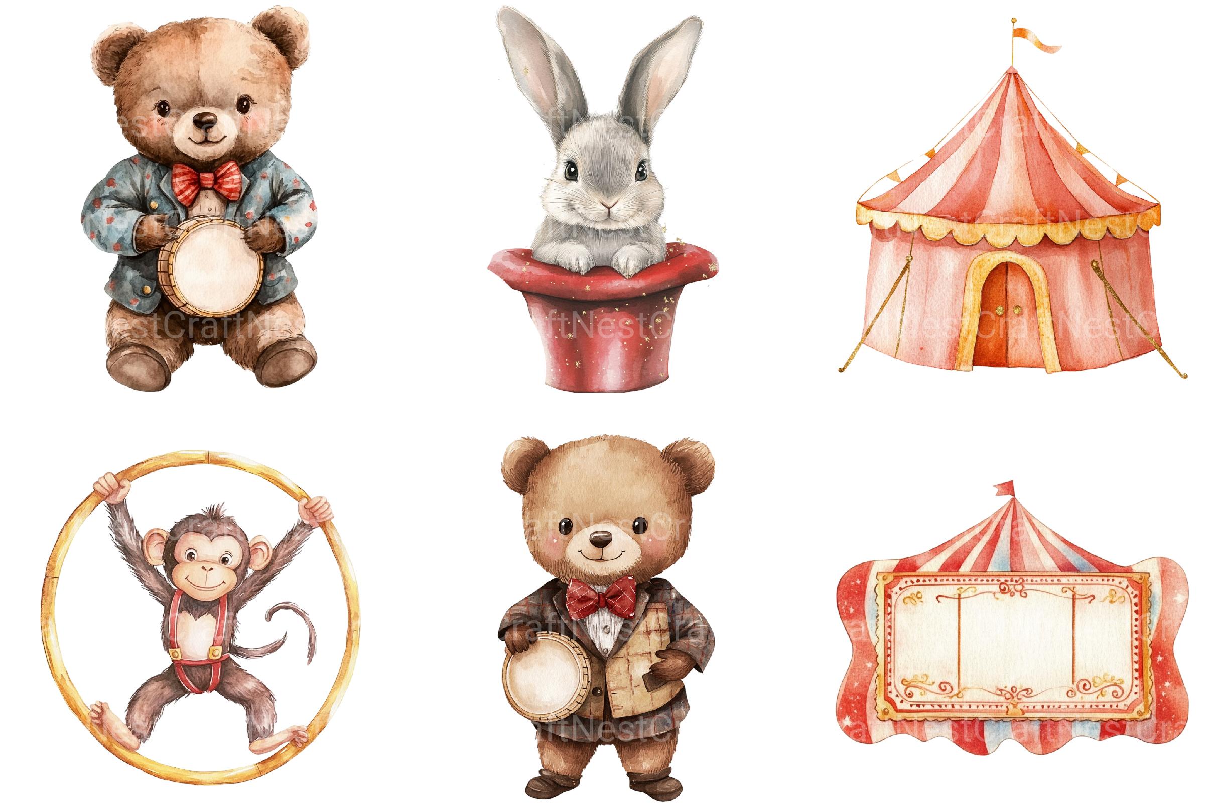 Vintage Circus Party Animals Clipart - CraftNest - Digital Crafting and Art