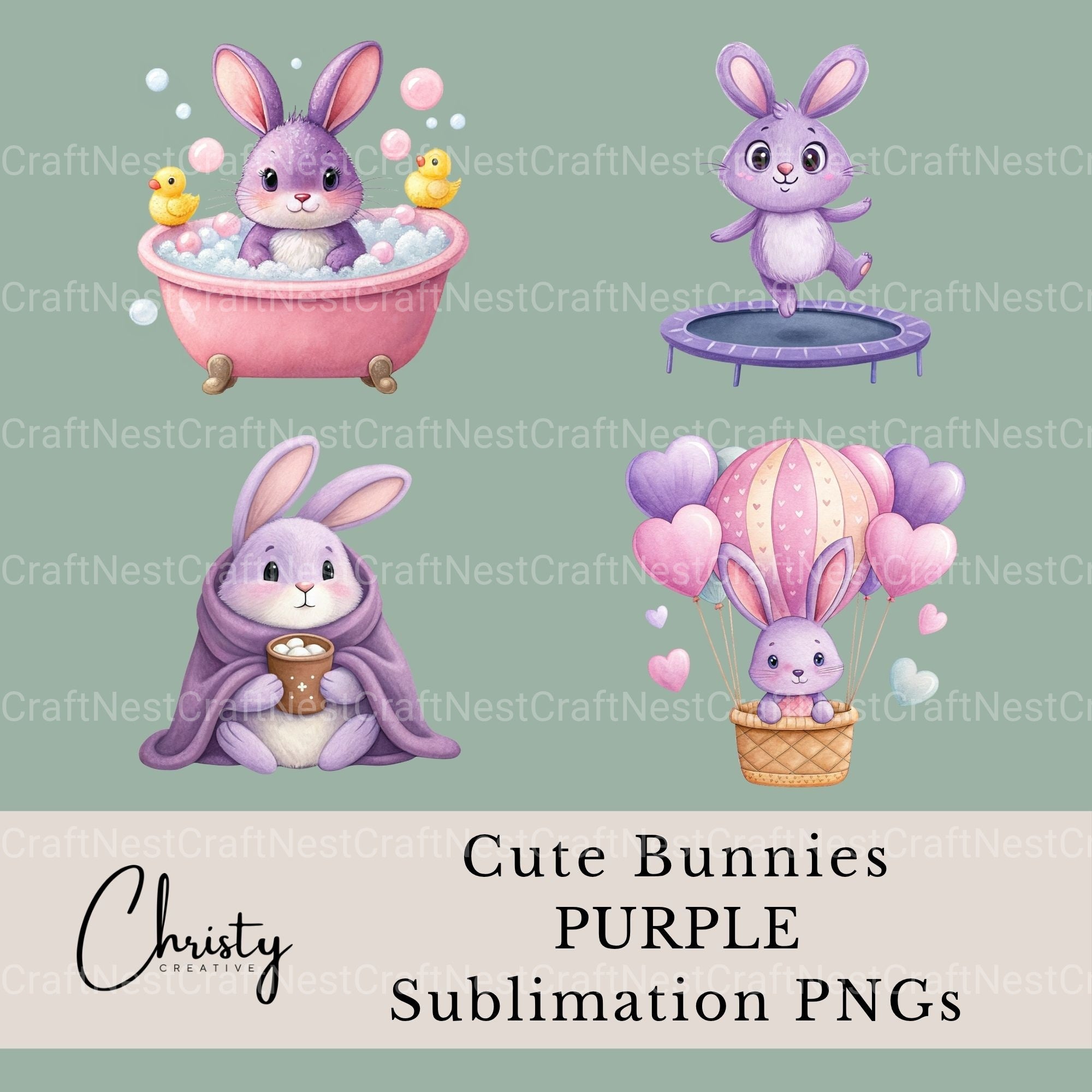 Purple Bunnies Clipart Bundle - CraftNest - Digital Crafting and Art