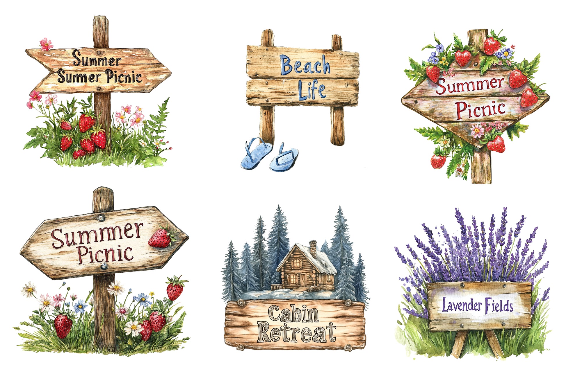 Summer Wooden Sign Board Clipart Bundle - CraftNest - Digital Crafting and Art