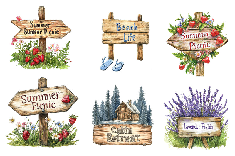 Summer Wooden Sign Board Clipart Bundle - CraftNest - Digital Crafting and Art