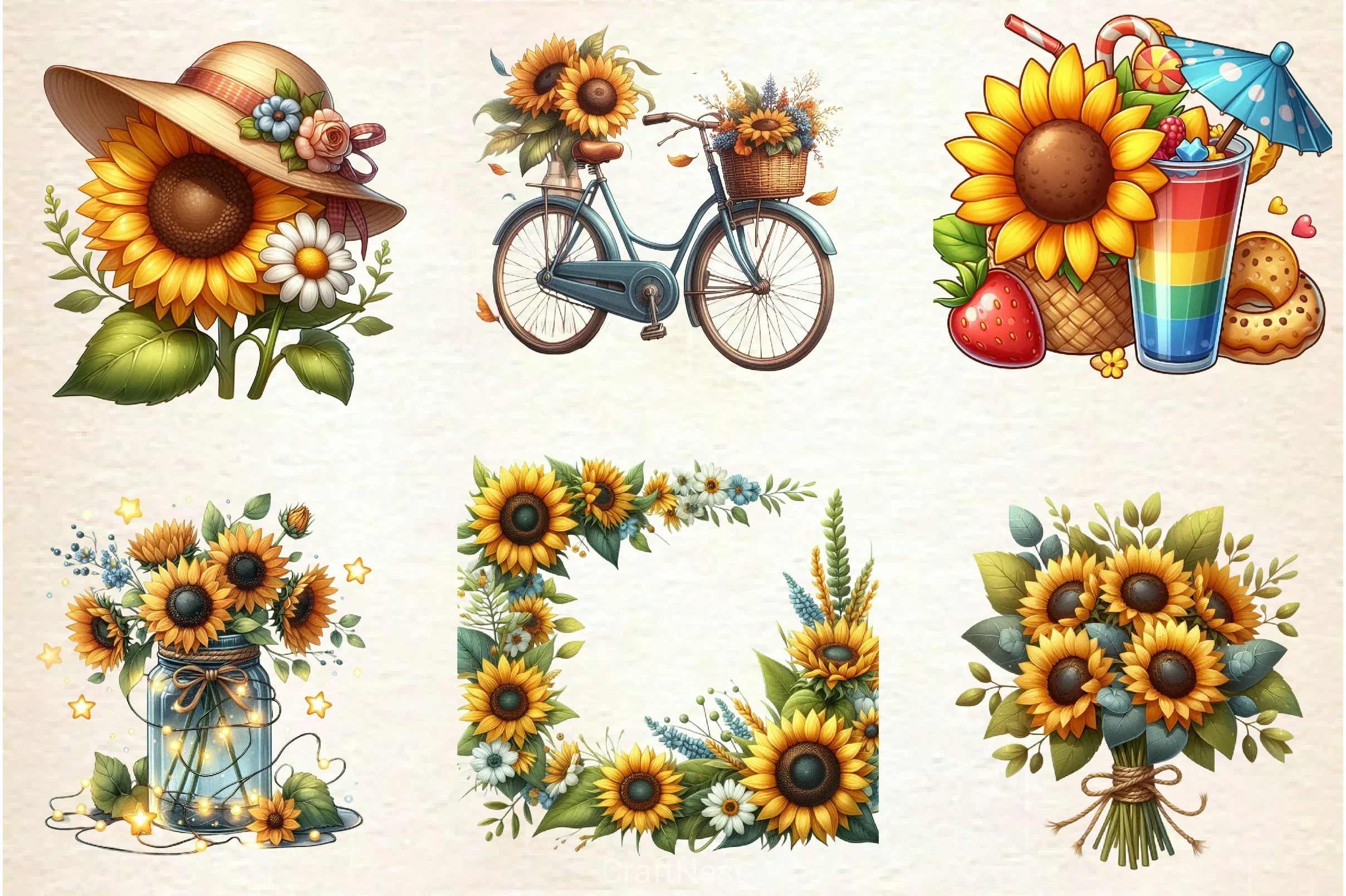 Summer Sunflower Clipart Bundle 2 - CraftNest - Digital Crafting and Art