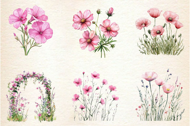 Pink Summer Meadow Clipart Bundle 2 - CraftNest - Digital Crafting and Art