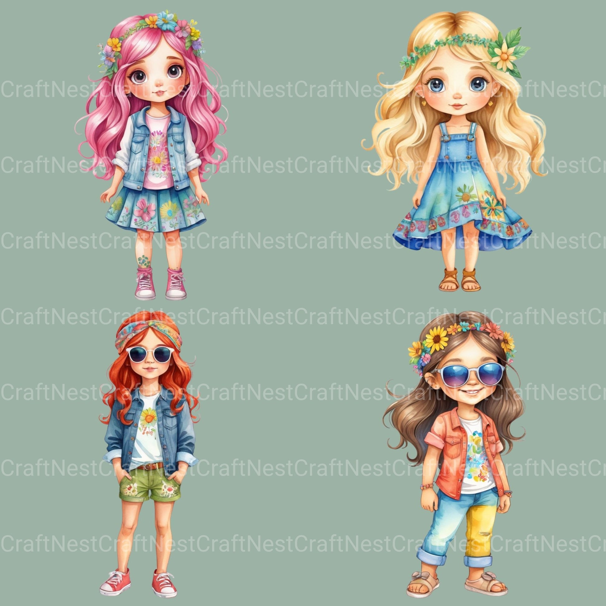 Hippie Girls Clipart Bundle - CraftNest - Digital Crafting and Art