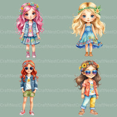 Hippie Girls Clipart Bundle - CraftNest - Digital Crafting and Art