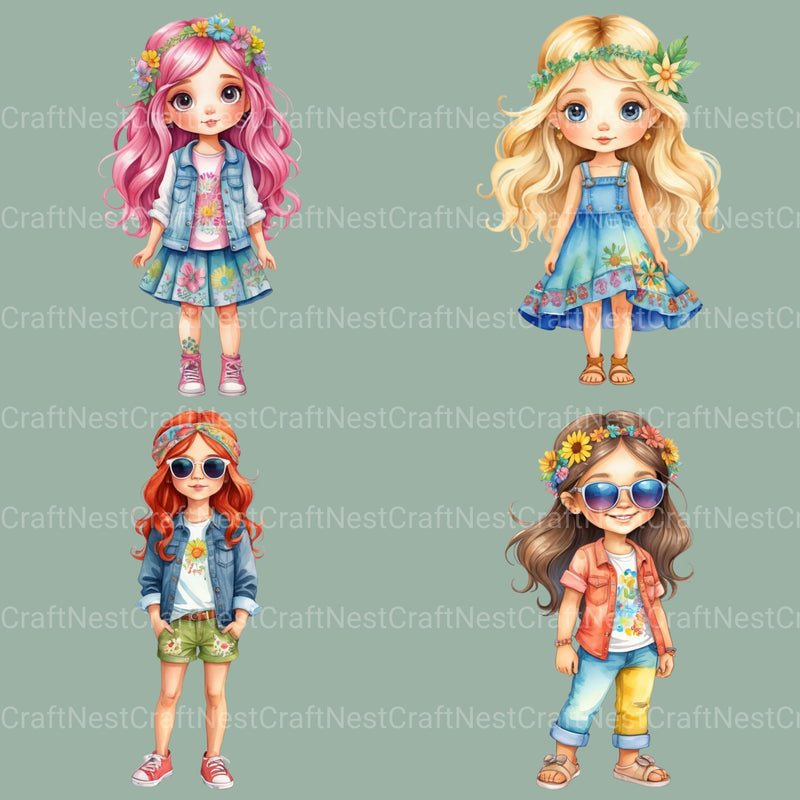 Hippie Girls Clipart Bundle - CraftNest - Digital Crafting and Art