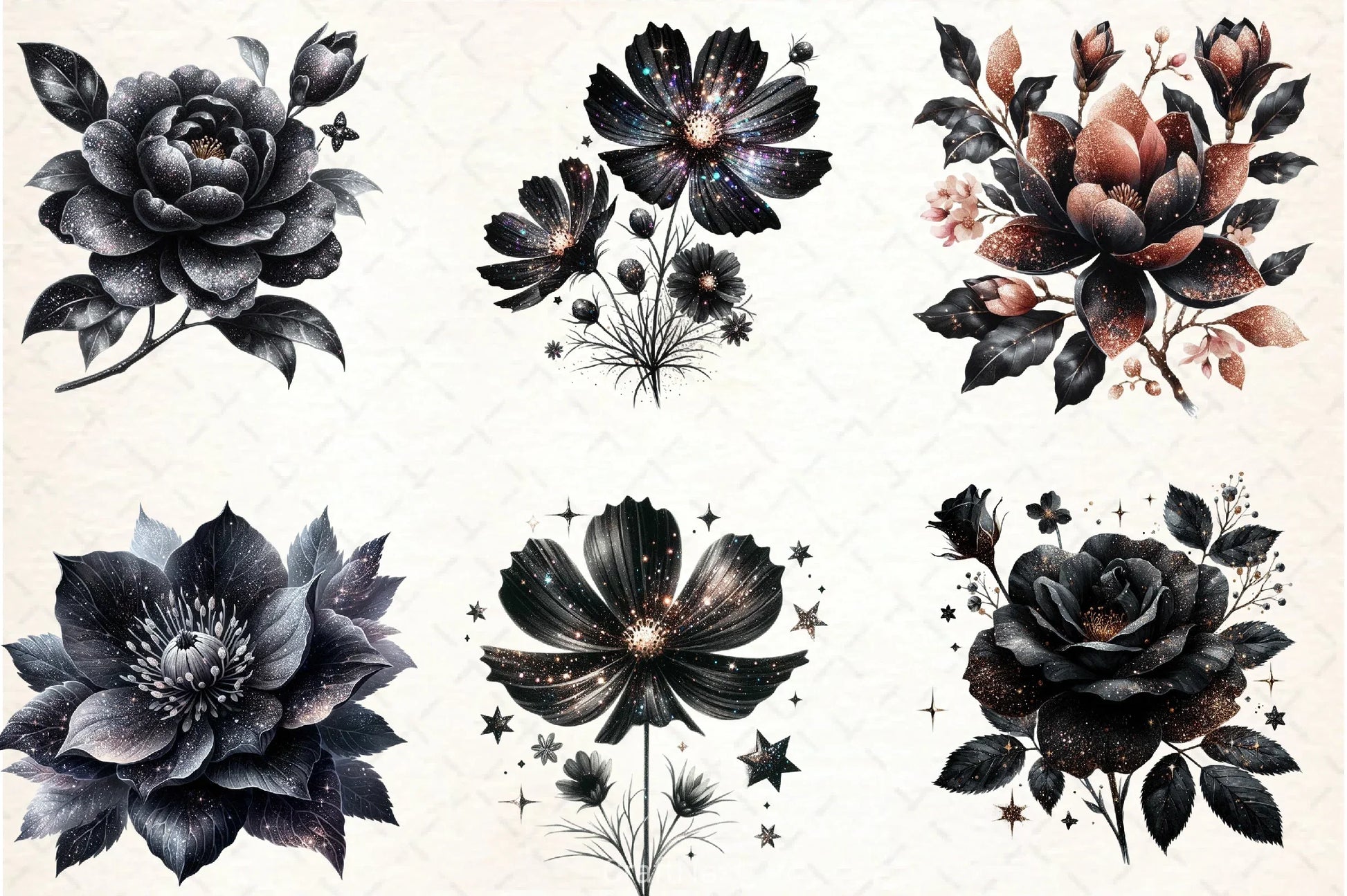 Glitter Black Spring Flower Clipart Bundle - CraftNest - Digital Crafting and Art