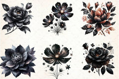 Glitter Black Spring Flower Clipart Bundle - CraftNest - Digital Crafting and Art
