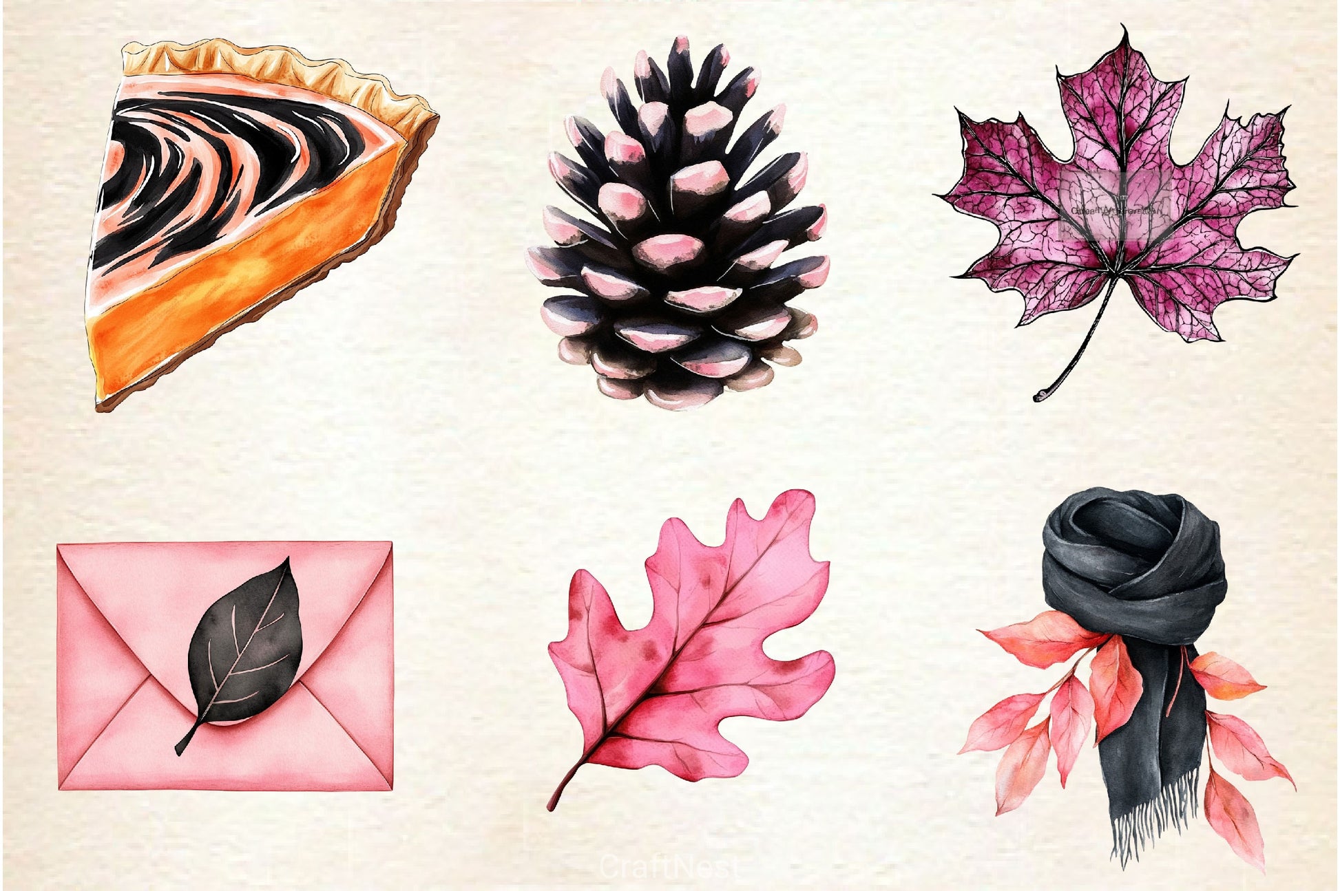 Pink And Black Autumn Clipart Bundle 3 - CraftNest - Digital Crafting and Art