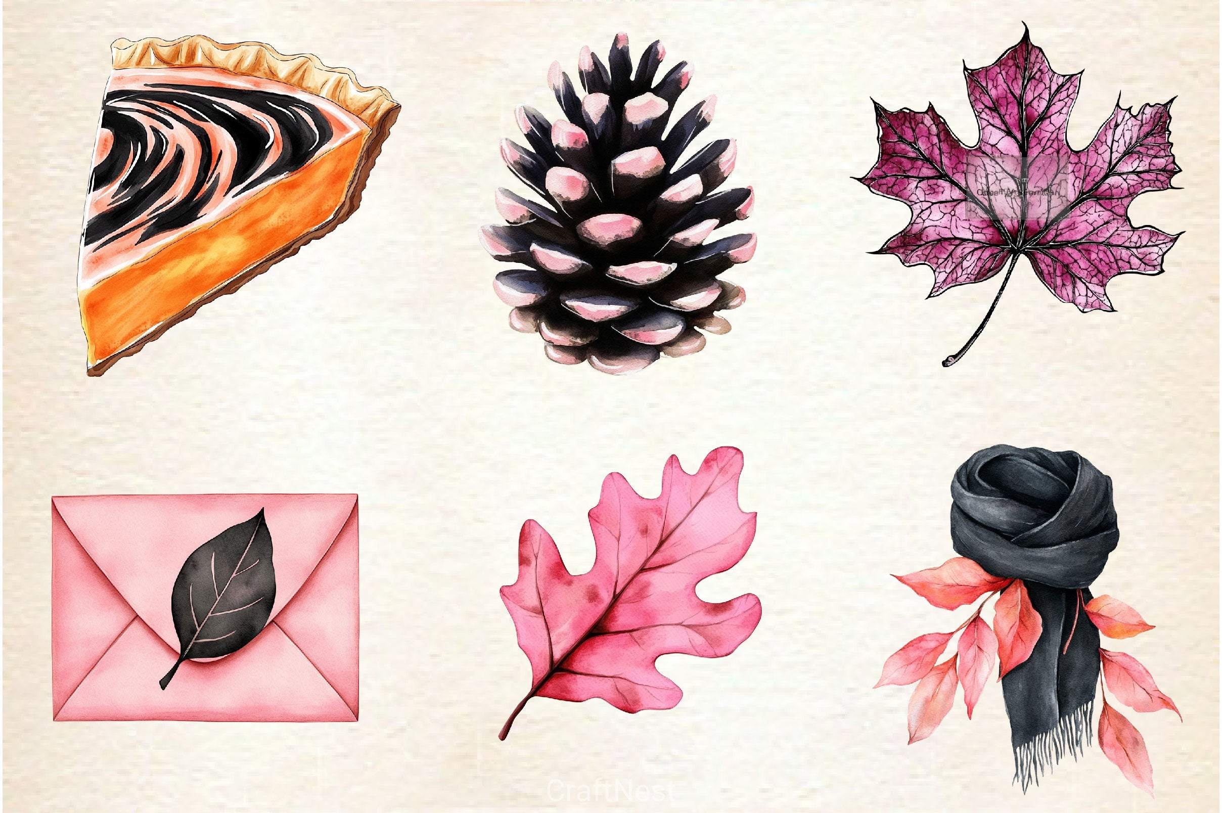 Pink And Black Autumn Clipart Bundle 3 - CraftNest - Digital Crafting and Art
