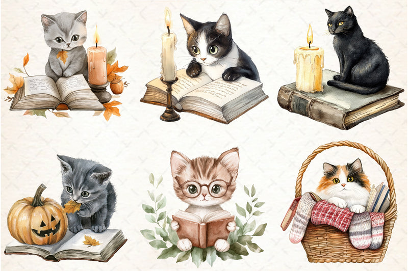 Cat & Book Fall Vibes Clipart Bundle - CraftNest - Digital Crafting and Art