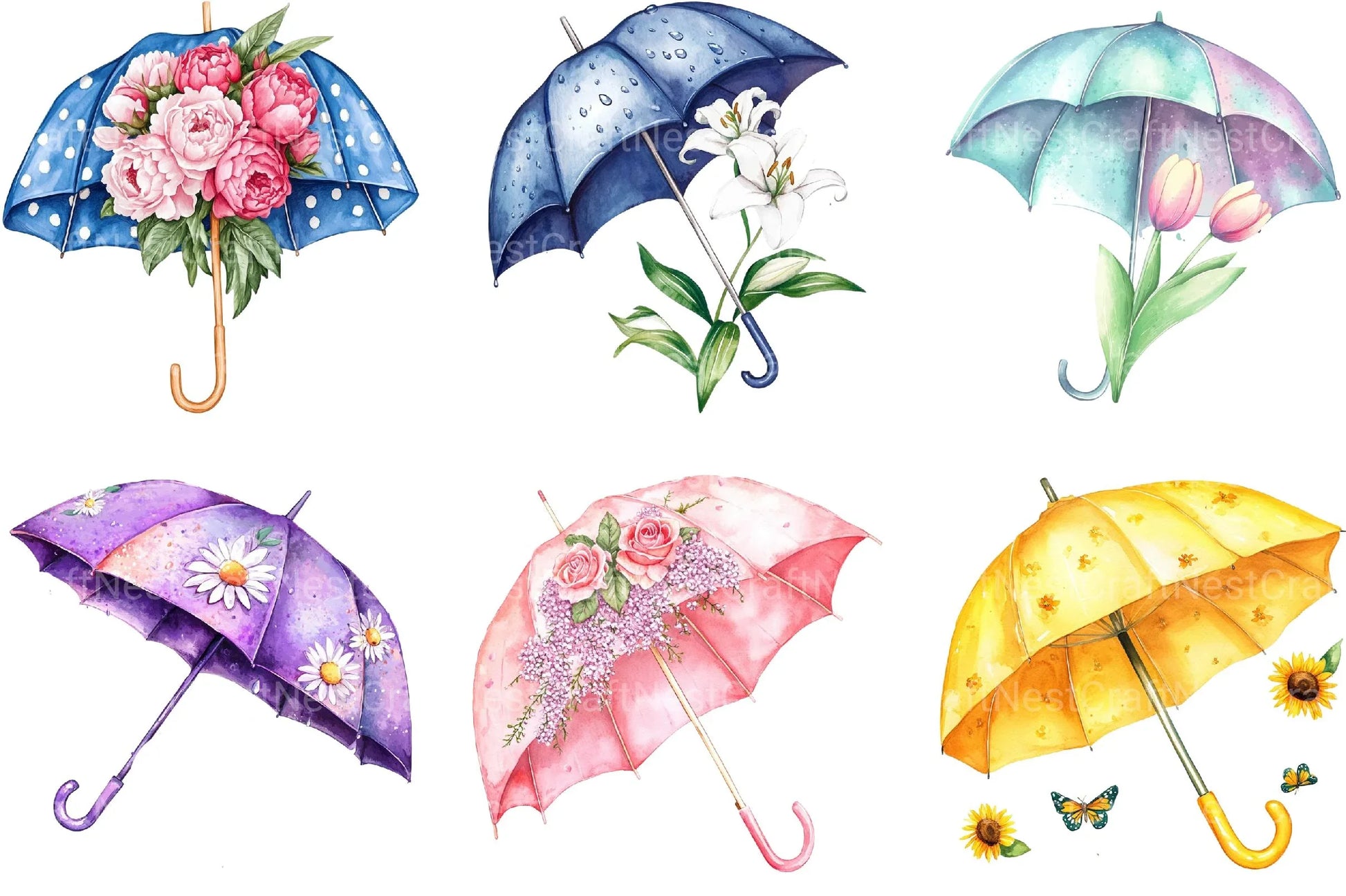 Spring Flowers Umbrella Clipart Bundle - CraftNest - Digital Crafting and Art