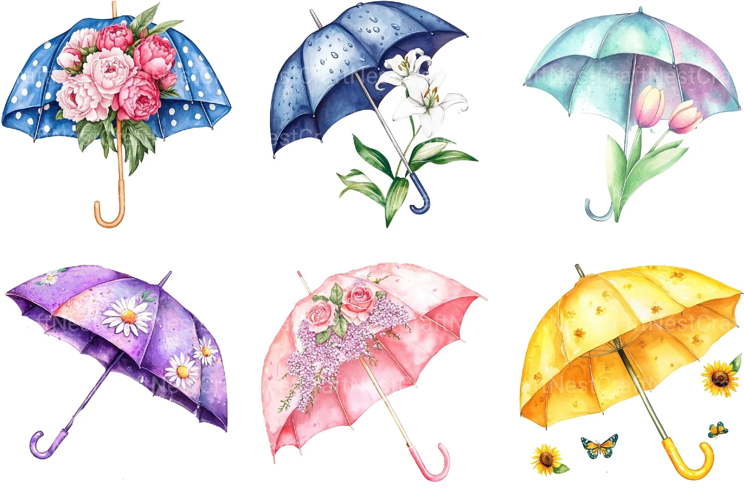 Spring Flowers Umbrella Clipart Bundle - CraftNest - Digital Crafting and Art