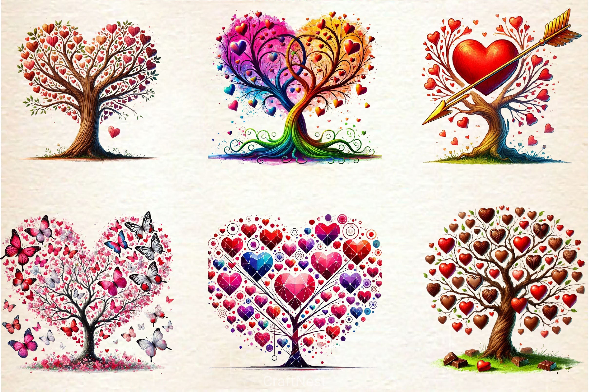 Valentine's Day Heart Tree Clipart Bundle 2 - CraftNest - Digital Crafting and Art
