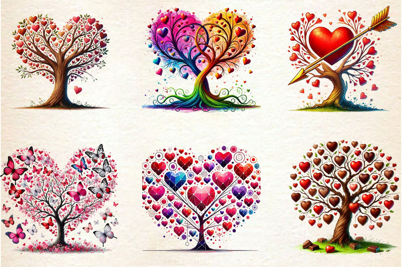 Valentine's Day Heart Tree Clipart Bundle 2 - CraftNest - Digital Crafting and Art