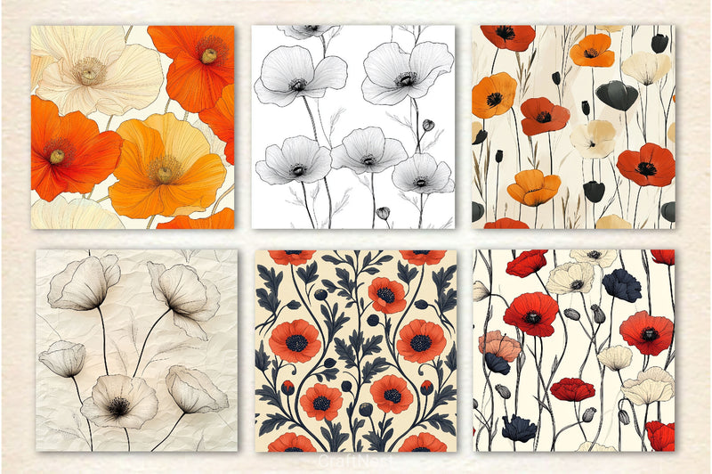 Seamless Boho Line Art Floral Background - CraftNest - Digital Crafting and Art