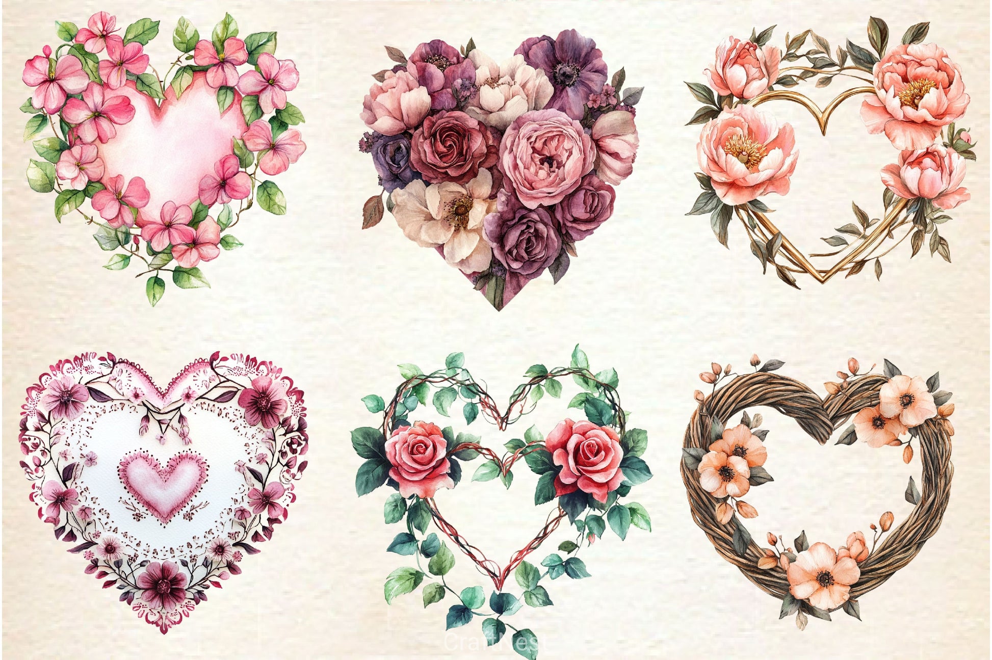Wedding Hearts With Flowers Clipart Bundle - CraftNest - Digital Crafting and Art