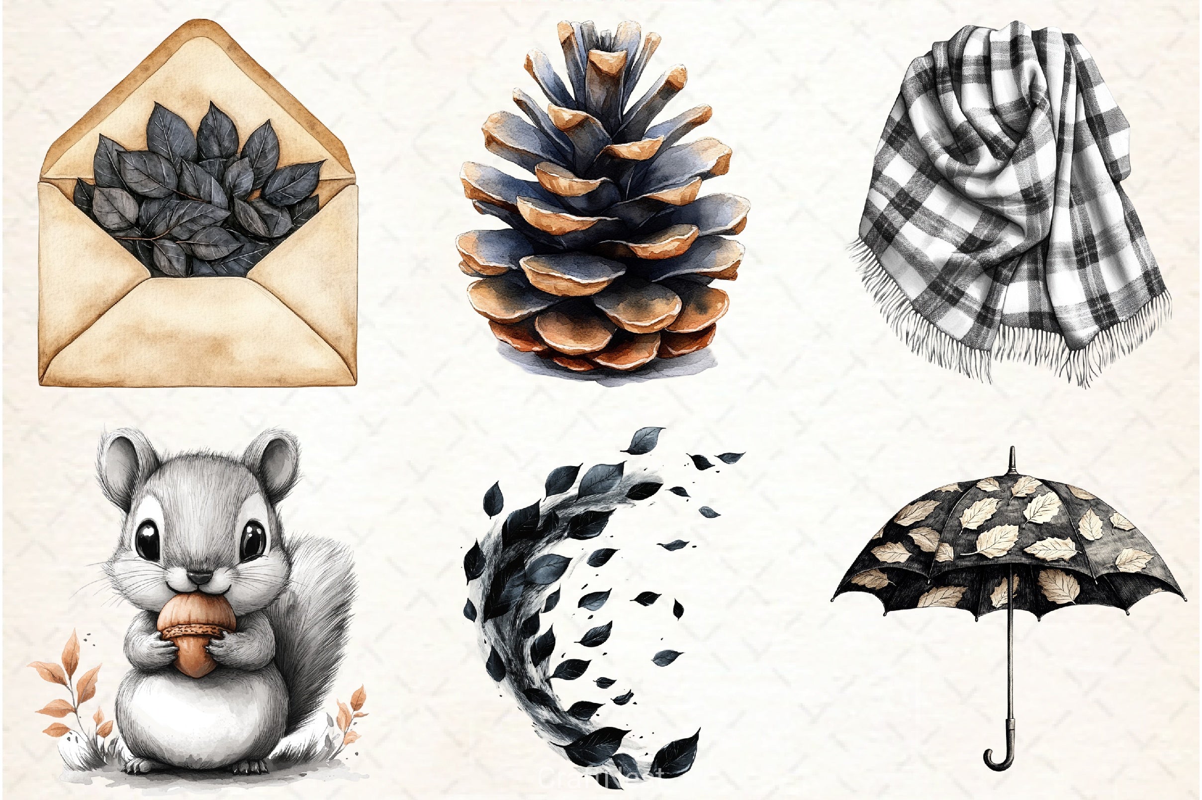 Black & White Autumn Clipart Bundle 3 - CraftNest - Digital Crafting and Art
