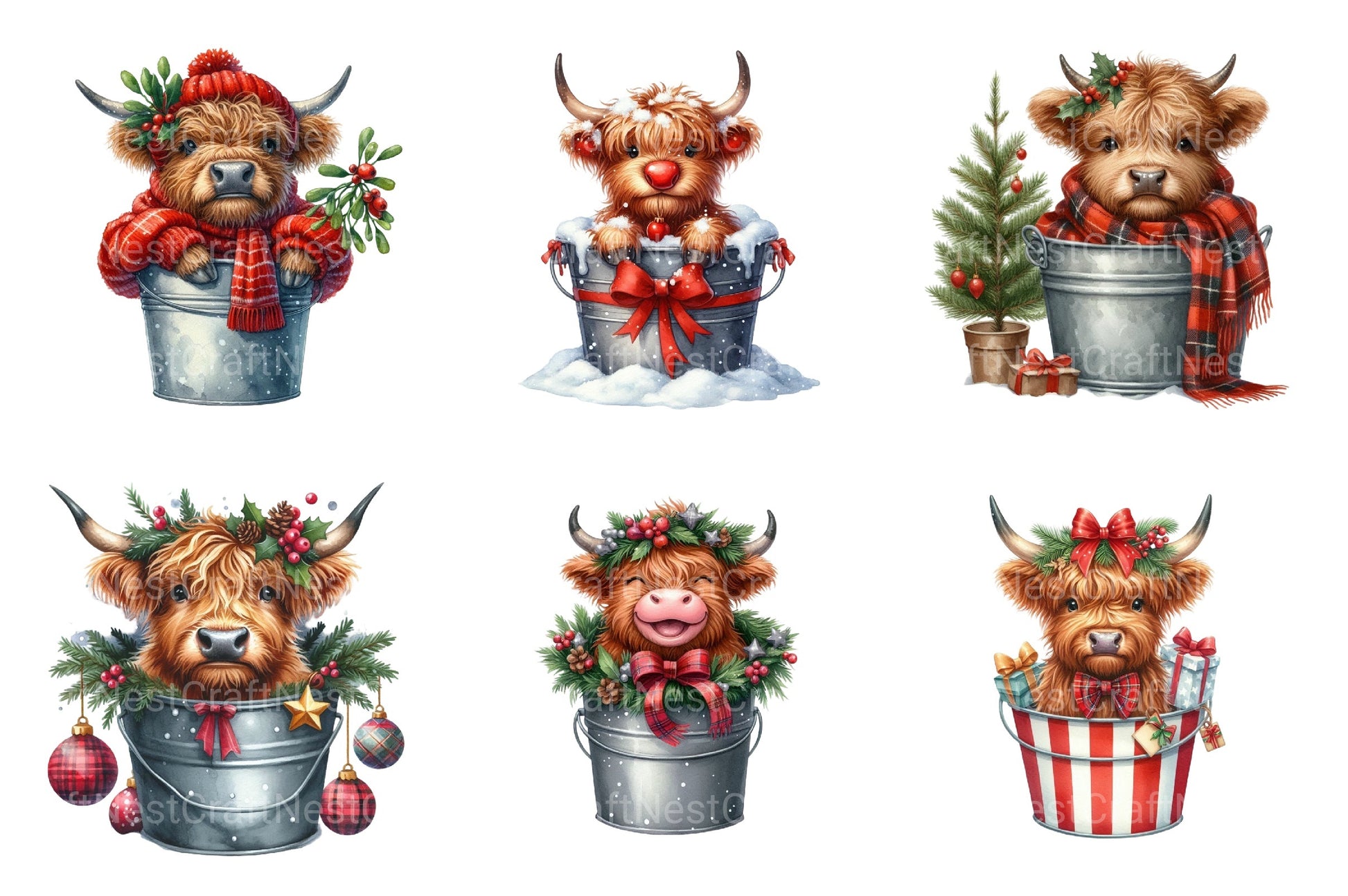 Christmas Highland Cows Clipart Bundle - CraftNest - Digital Crafting and Art