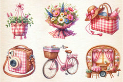 Bohemian Pink Gingham Summer Clipart Bundle 2 - CraftNest - Digital Crafting and Art