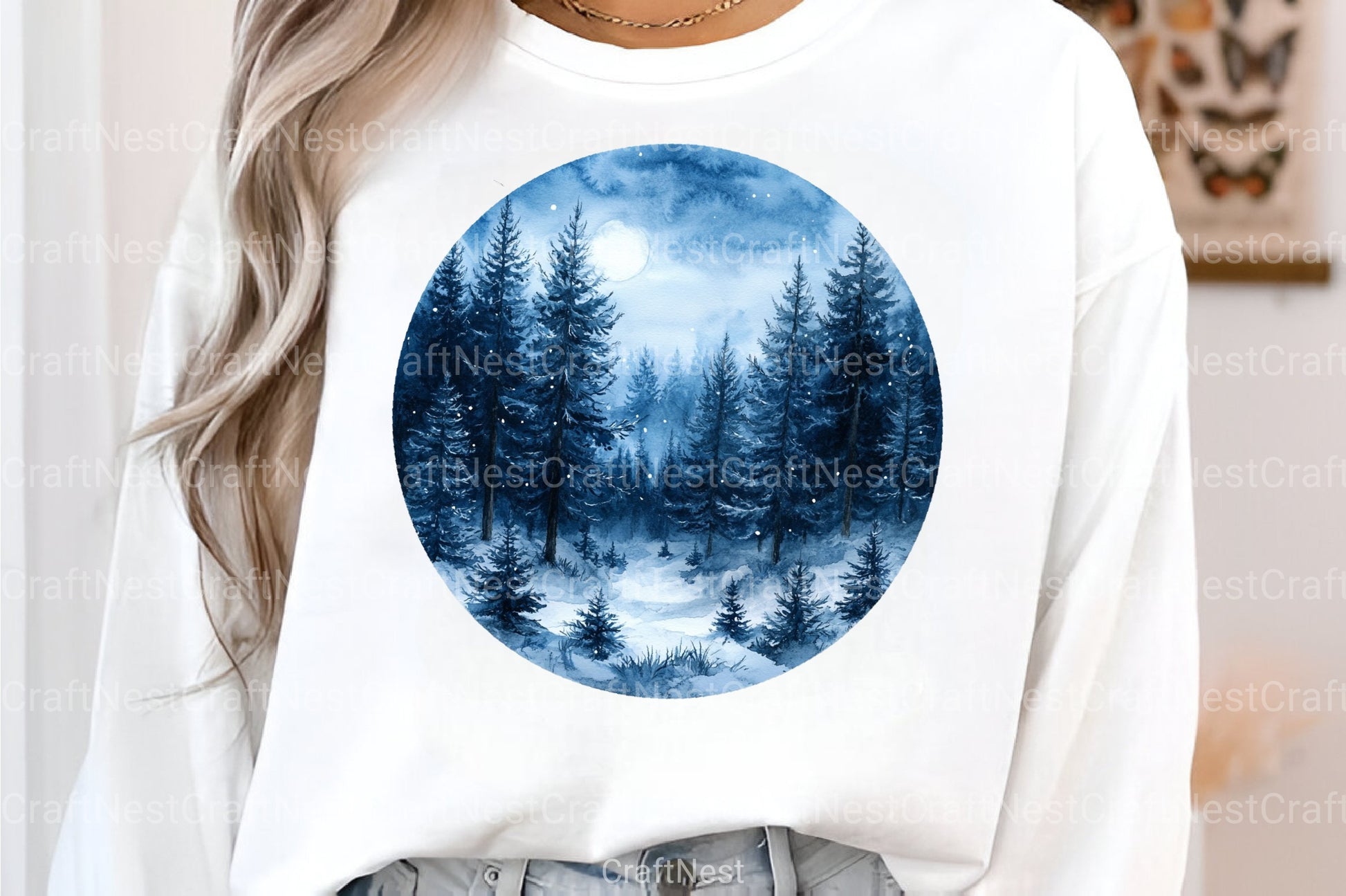 Winter Forest Night Landscape: Christmas Pine Trees Clipart Bundle - CraftNest - Digital Crafting and Art