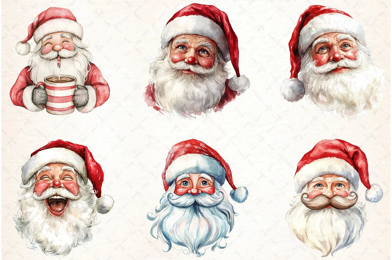 Retro Santa Claus Face Clipart Bundle - CraftNest - Digital Crafting and Art