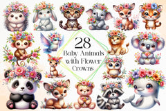 Baby Animals With Flower Crowns Clipart Bundle 2 - CraftNest - Digital Crafting and Art