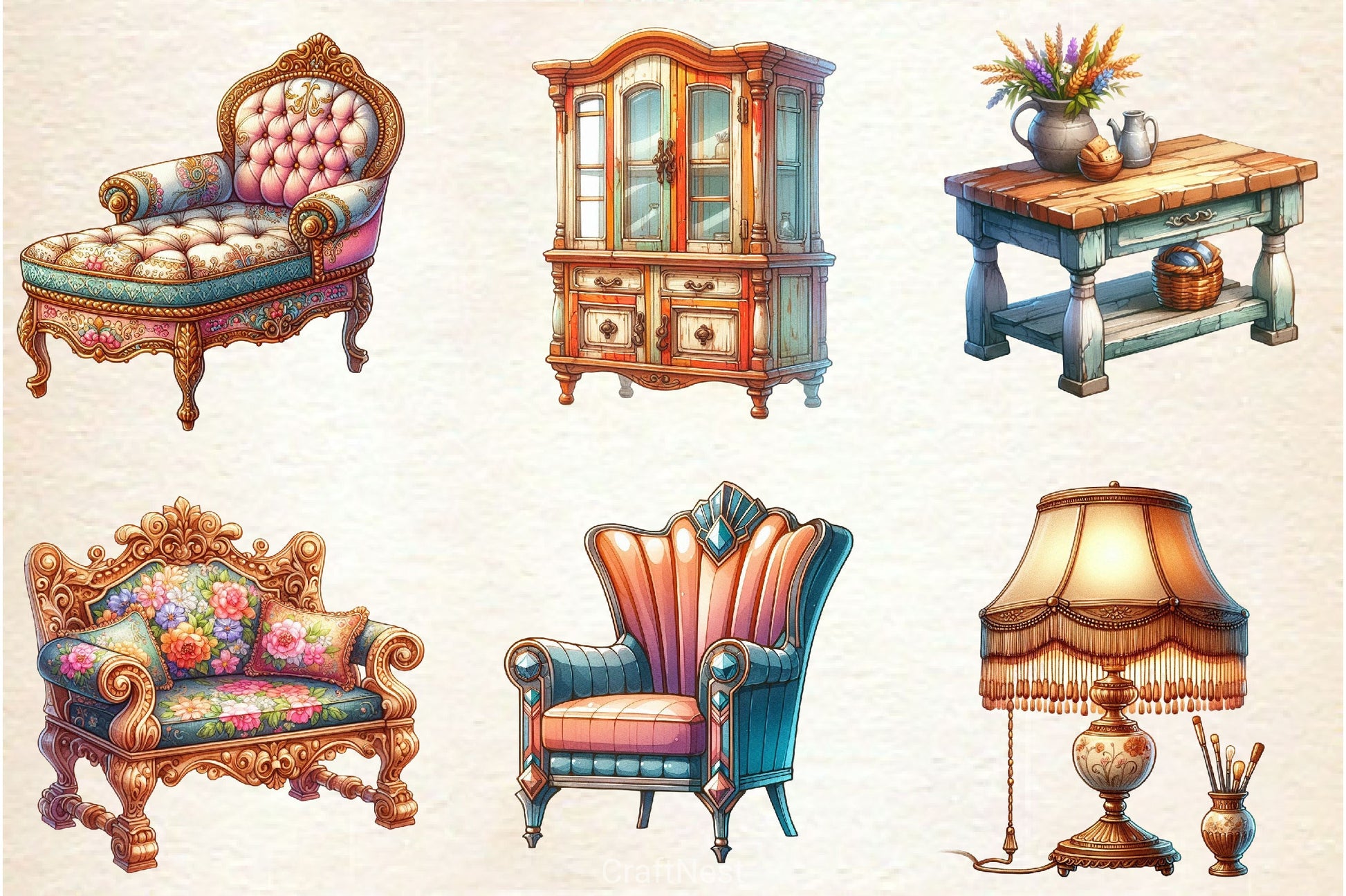 Vintage Furniture Clipart Bundle - CraftNest - Digital Crafting and Art