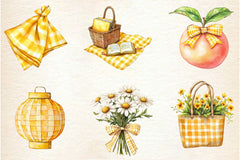 Yellow Gingham Summer Clipart Bundle - CraftNest - Digital Crafting and Art