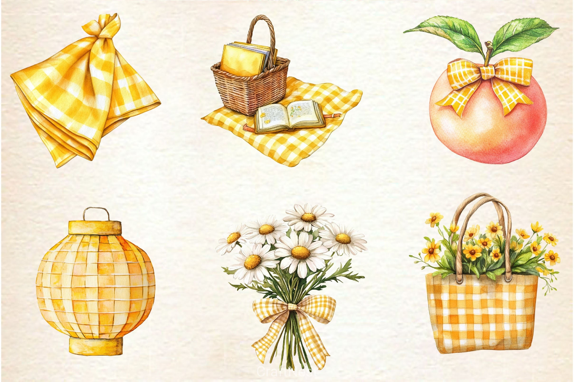 Yellow Gingham Summer Clipart Bundle - CraftNest - Digital Crafting and Art