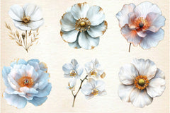White And Gold Abstract Flower Clipart Bundle - CraftNest - Digital Crafting and Art