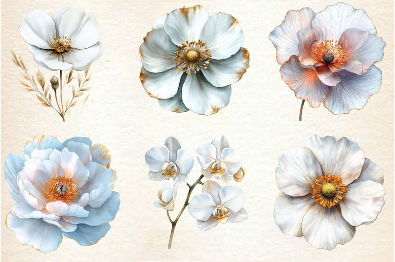 White And Gold Abstract Flower Clipart Bundle - CraftNest - Digital Crafting and Art
