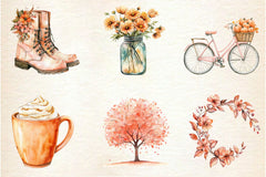 Peach Colored Autumn Clipart Bundle 3 - CraftNest - Digital Crafting and Art
