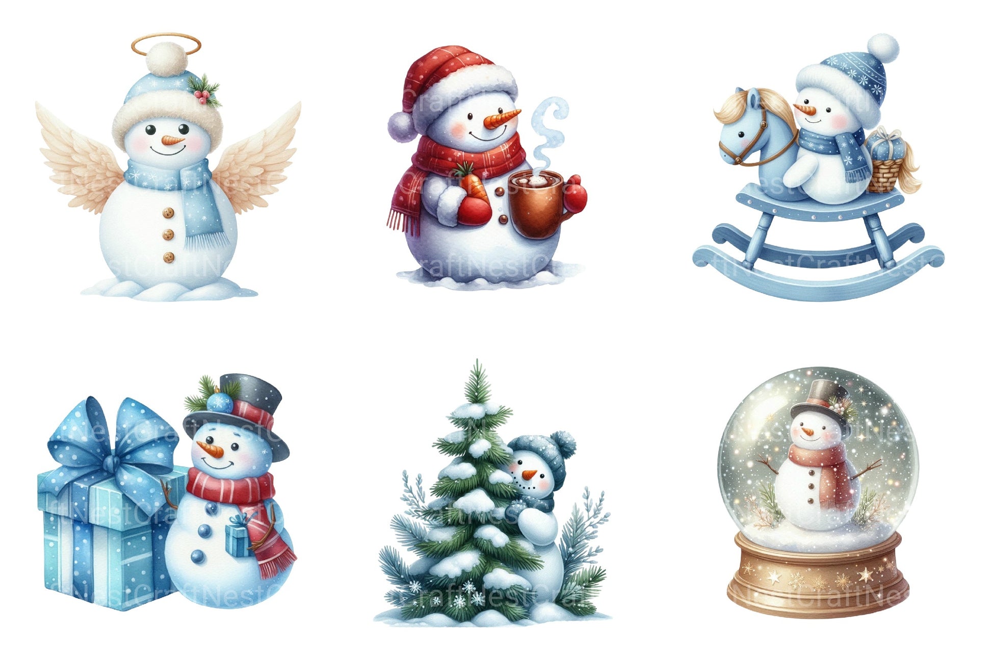 Christmas Snowman Blue Family Winter Clipart Bundle - CraftNest - Digital Crafting and Art