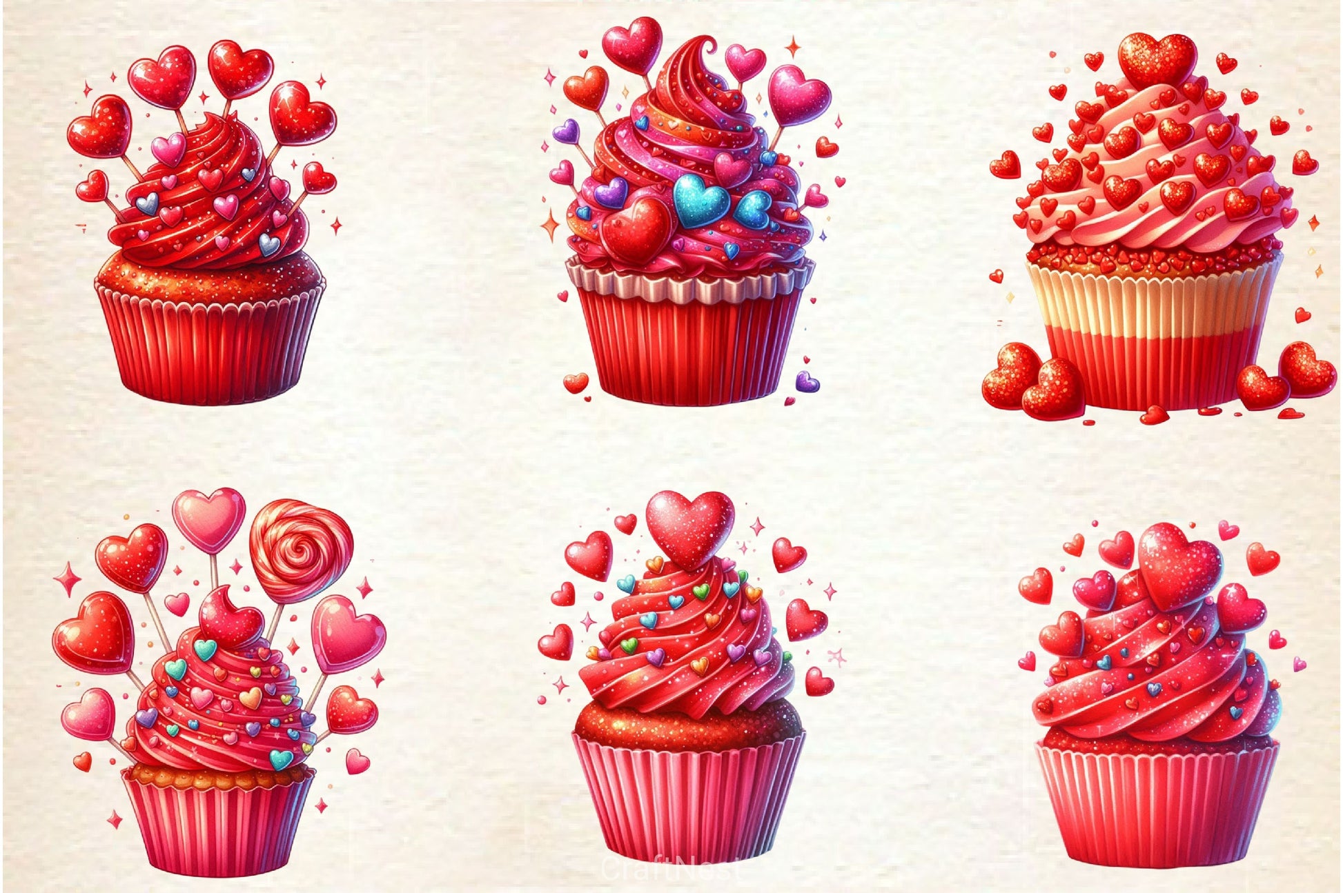 Valentine Red Cupcake Clipart Bundle - CraftNest - Digital Crafting and Art
