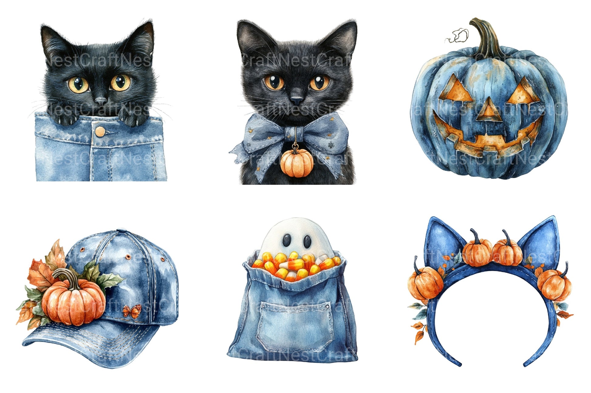 Denim Halloween Clipart Bundle Set - CraftNest - Digital Crafting and Art