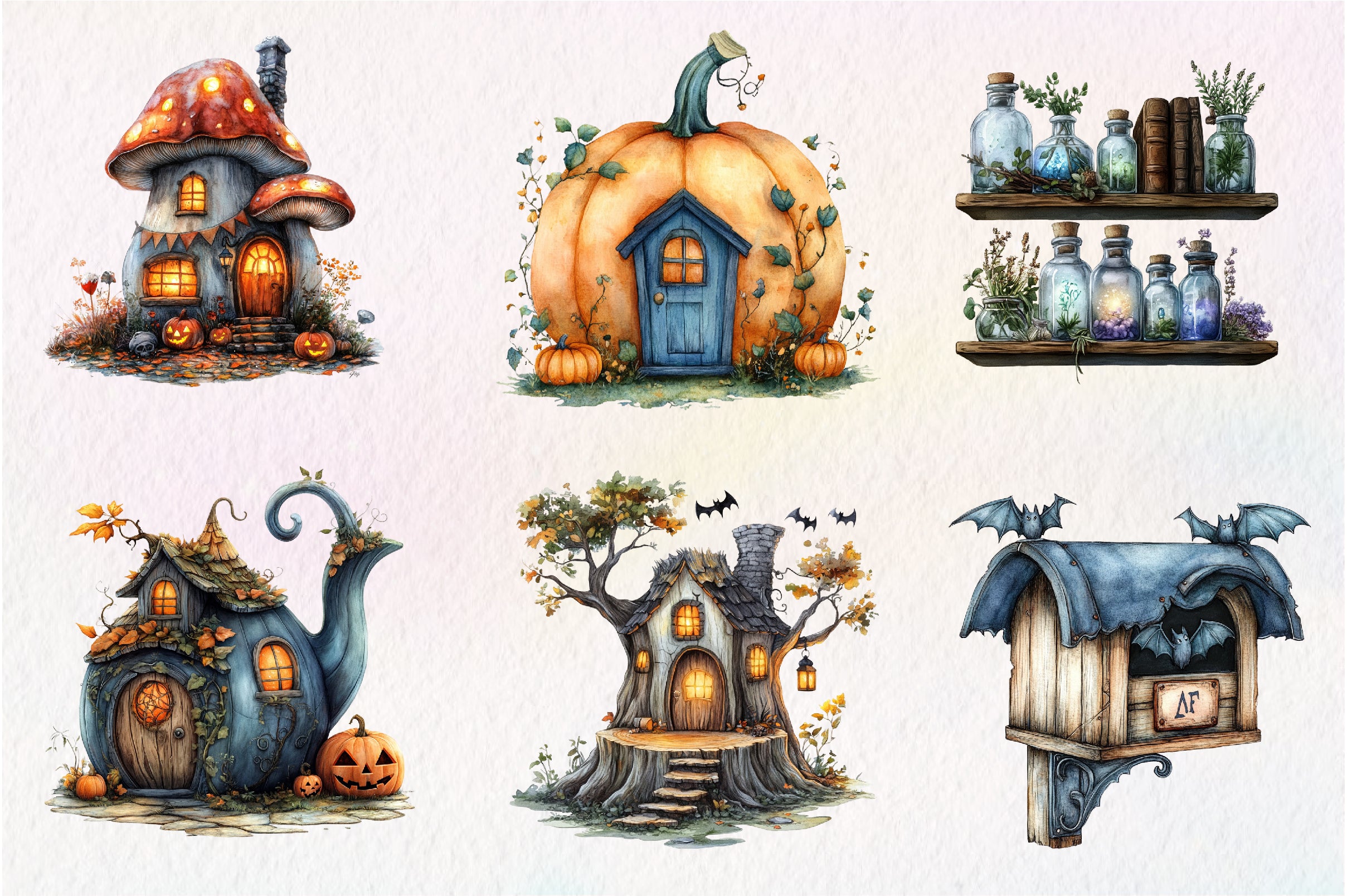 Cute Halloween Cottage Clipart Bundle - CraftNest - Digital Crafting and Art