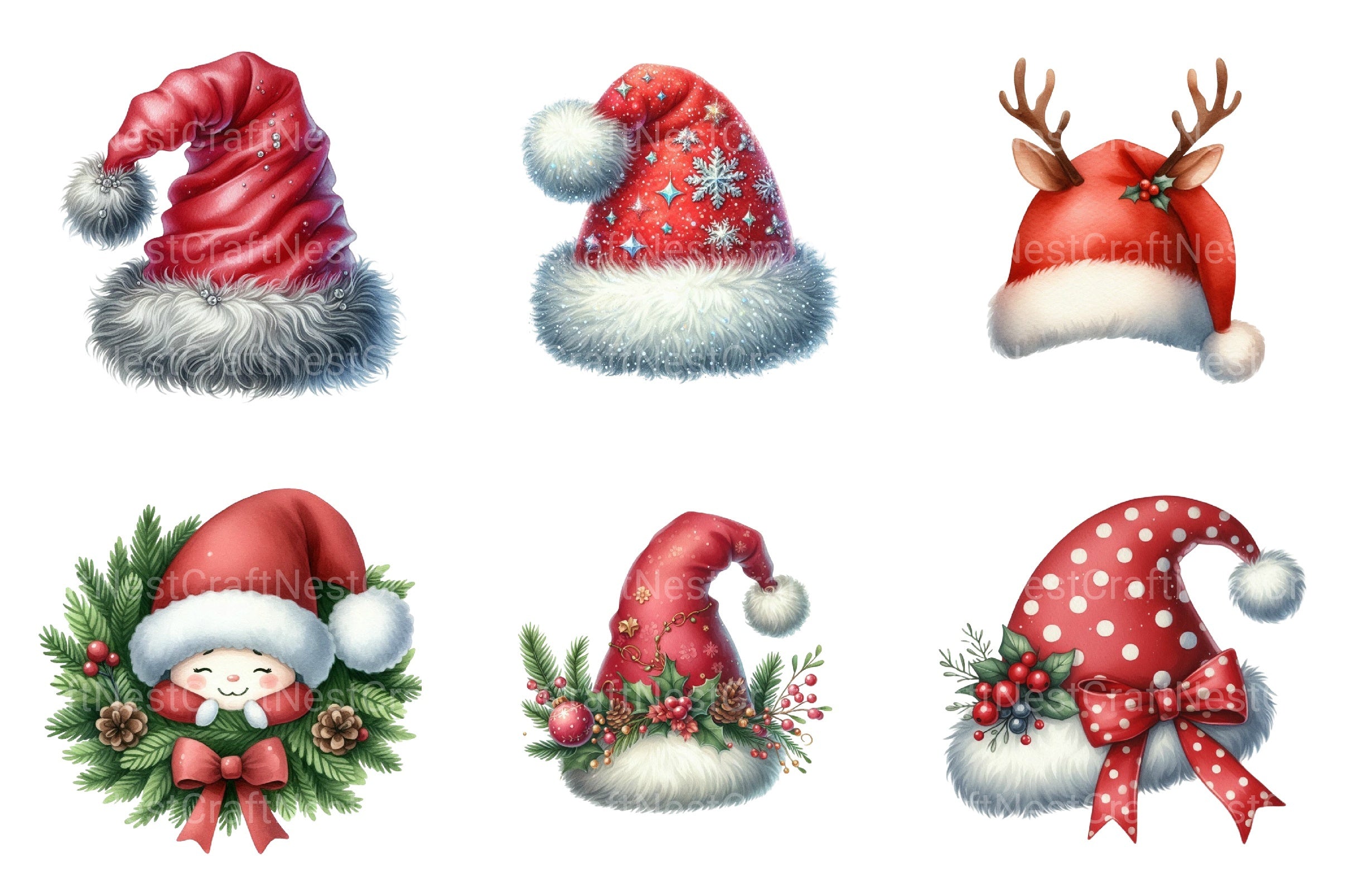 Santa Hat Christmas Decoration Clipart Bundle - CraftNest - Digital Crafting and Art