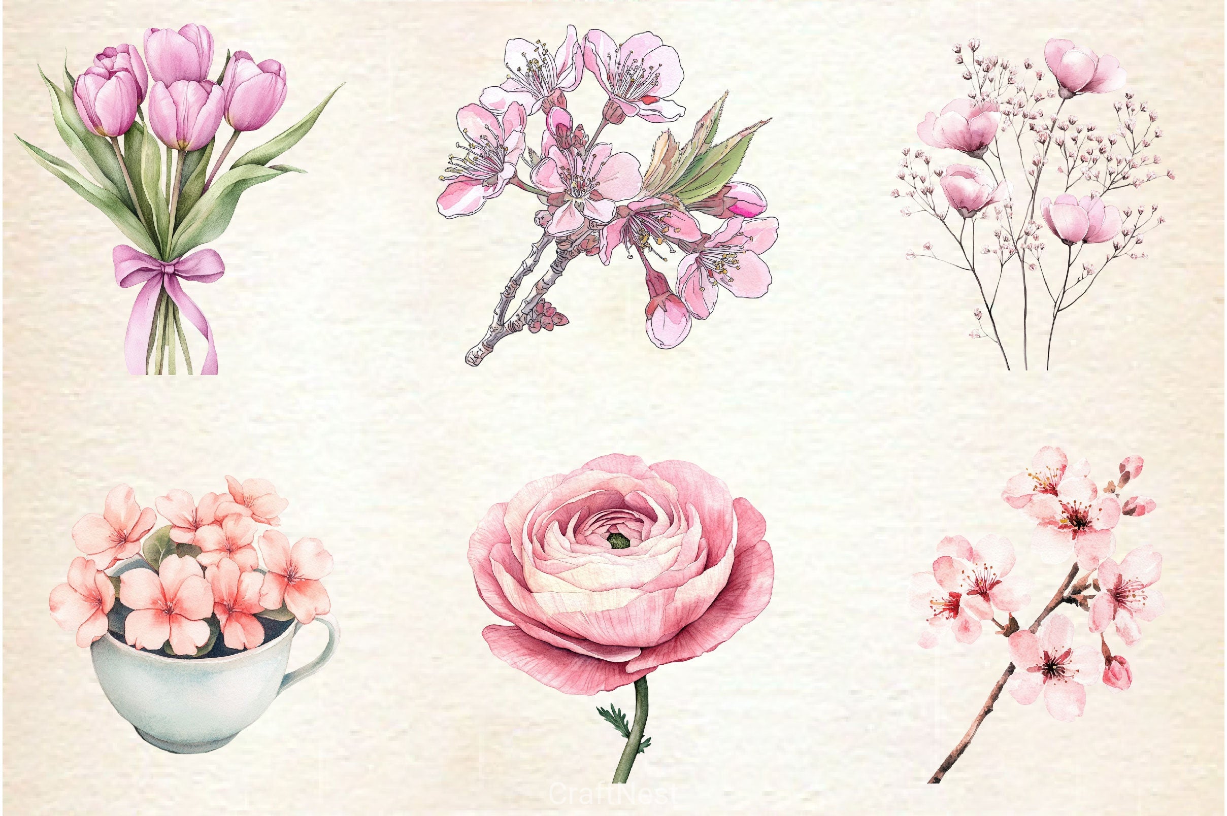 Pink Spring Clipart Bundle 3 - CraftNest - Digital Crafting and Art