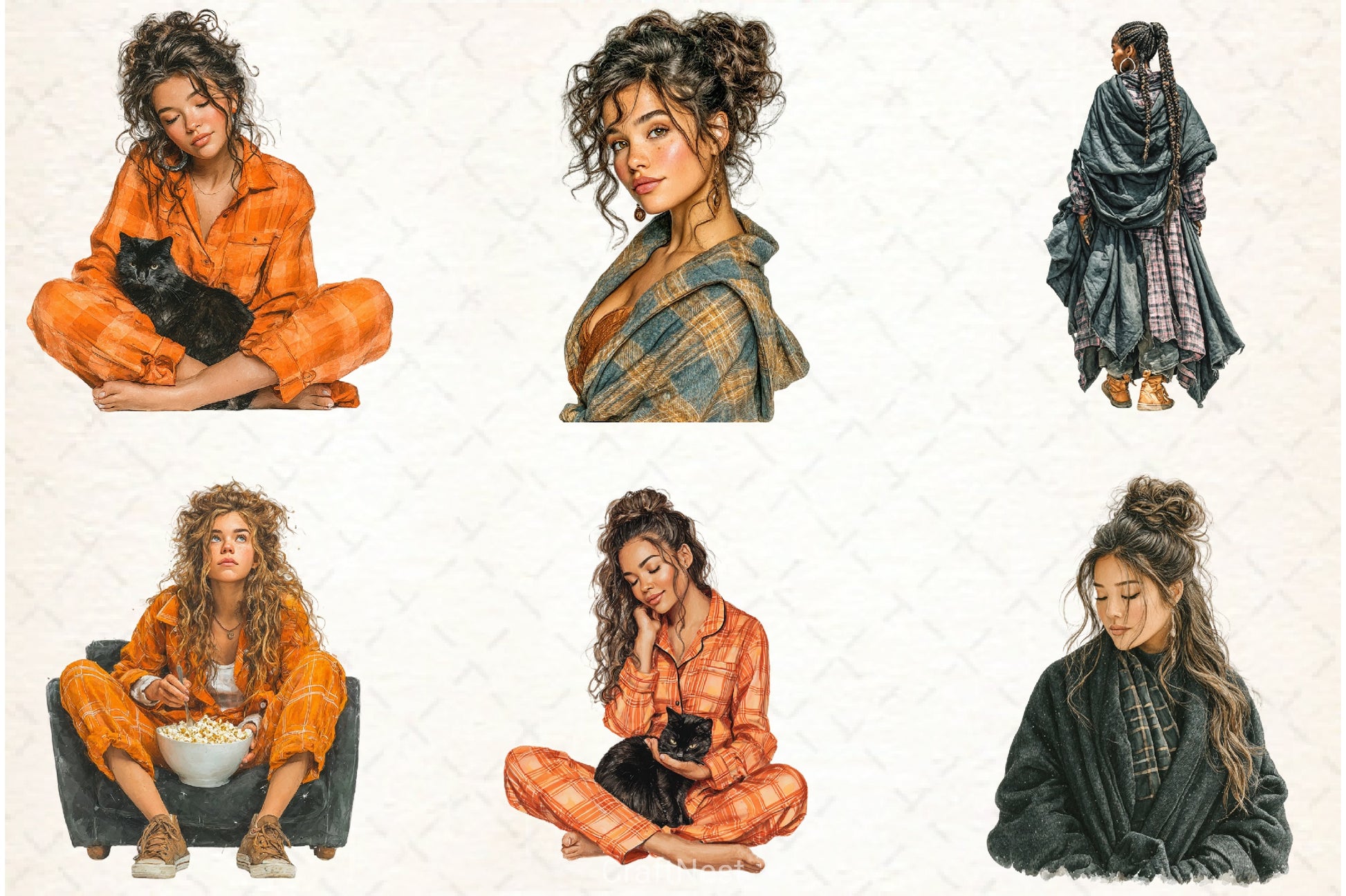 Halloween Movie Night Girl Clipart Bundle - CraftNest - Digital Crafting and Art