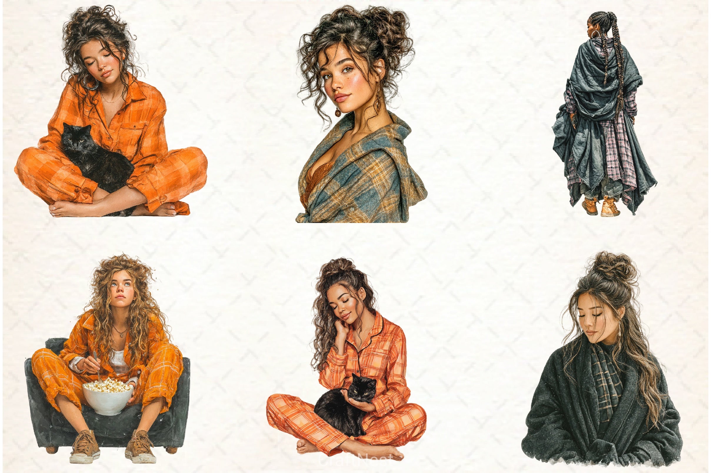 Halloween Movie Night Girl Clipart Bundle - CraftNest - Digital Crafting and Art