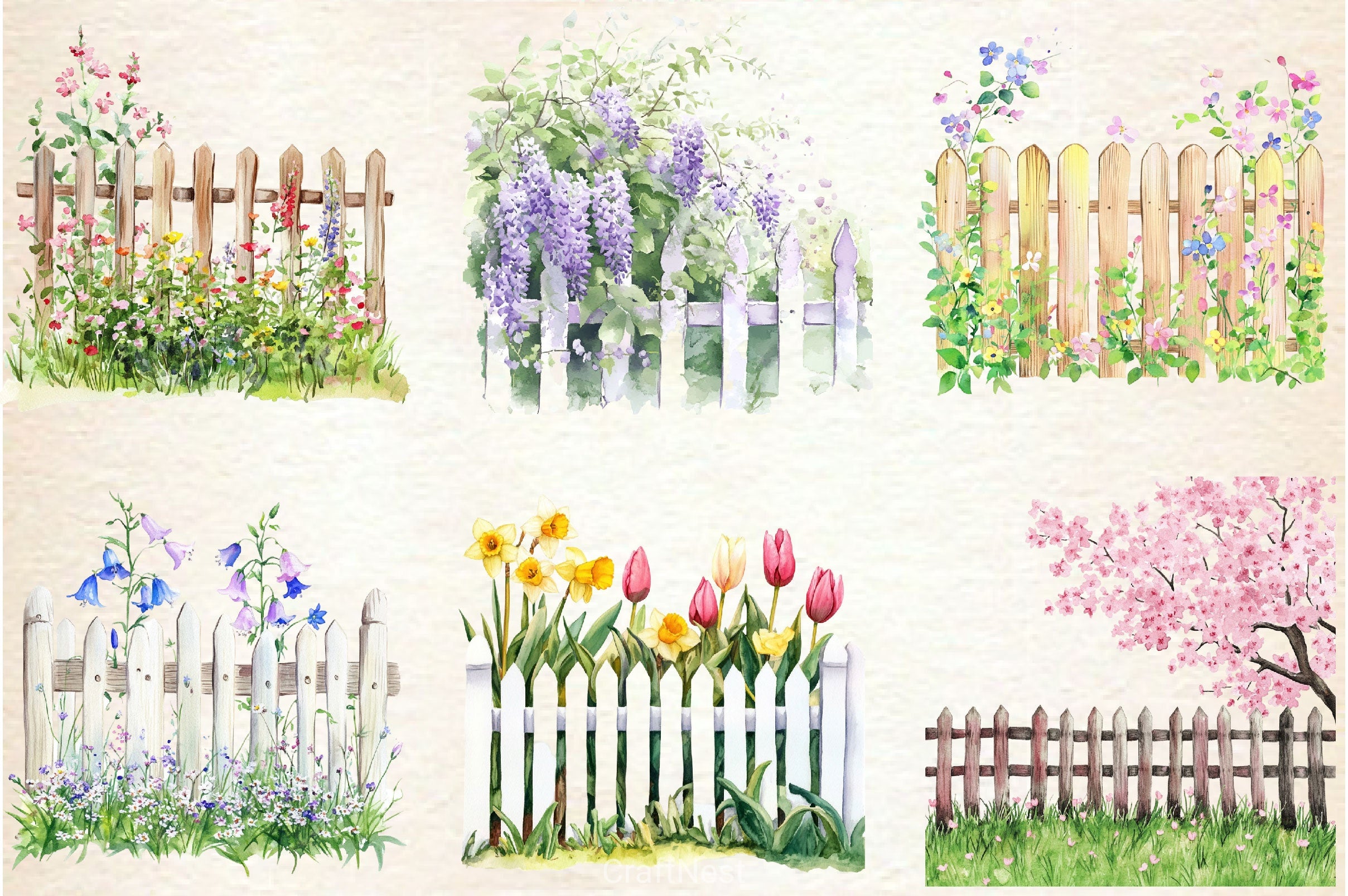 Spring Flower Fence Clipart Bundle 1 - CraftNest - Digital Crafting and Art