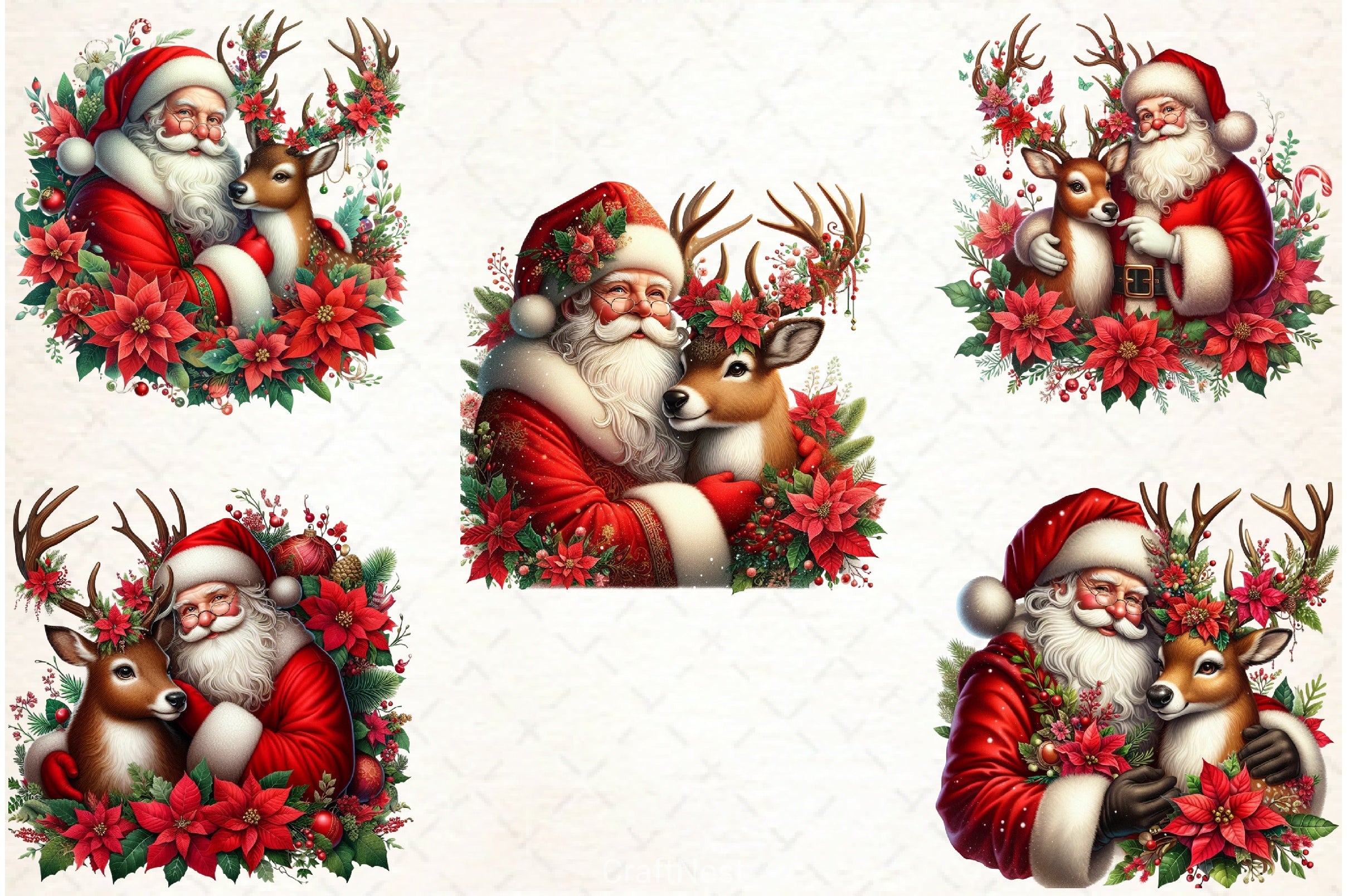 Santa Claus & Reindeer Clipart Bundle - CraftNest - Digital Crafting and Art