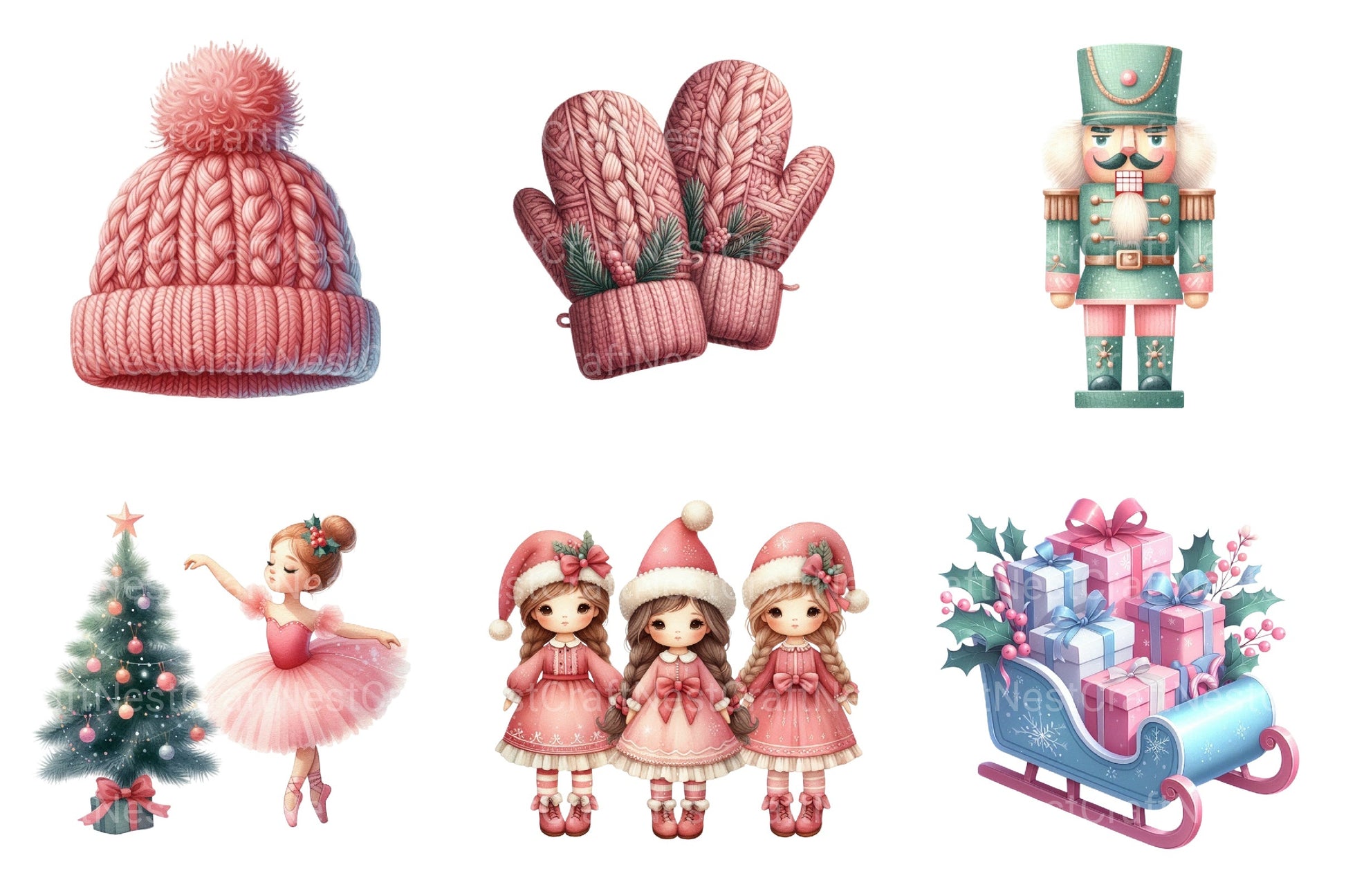 Exquisite Pink Christmas Clipart Bundle: Festive Holiday Charm - CraftNest - Digital Crafting and Art