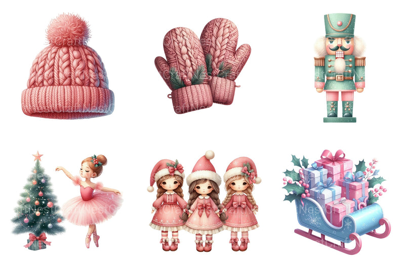 Exquisite Pink Christmas Clipart Bundle: Festive Holiday Charm - CraftNest - Digital Crafting and Art