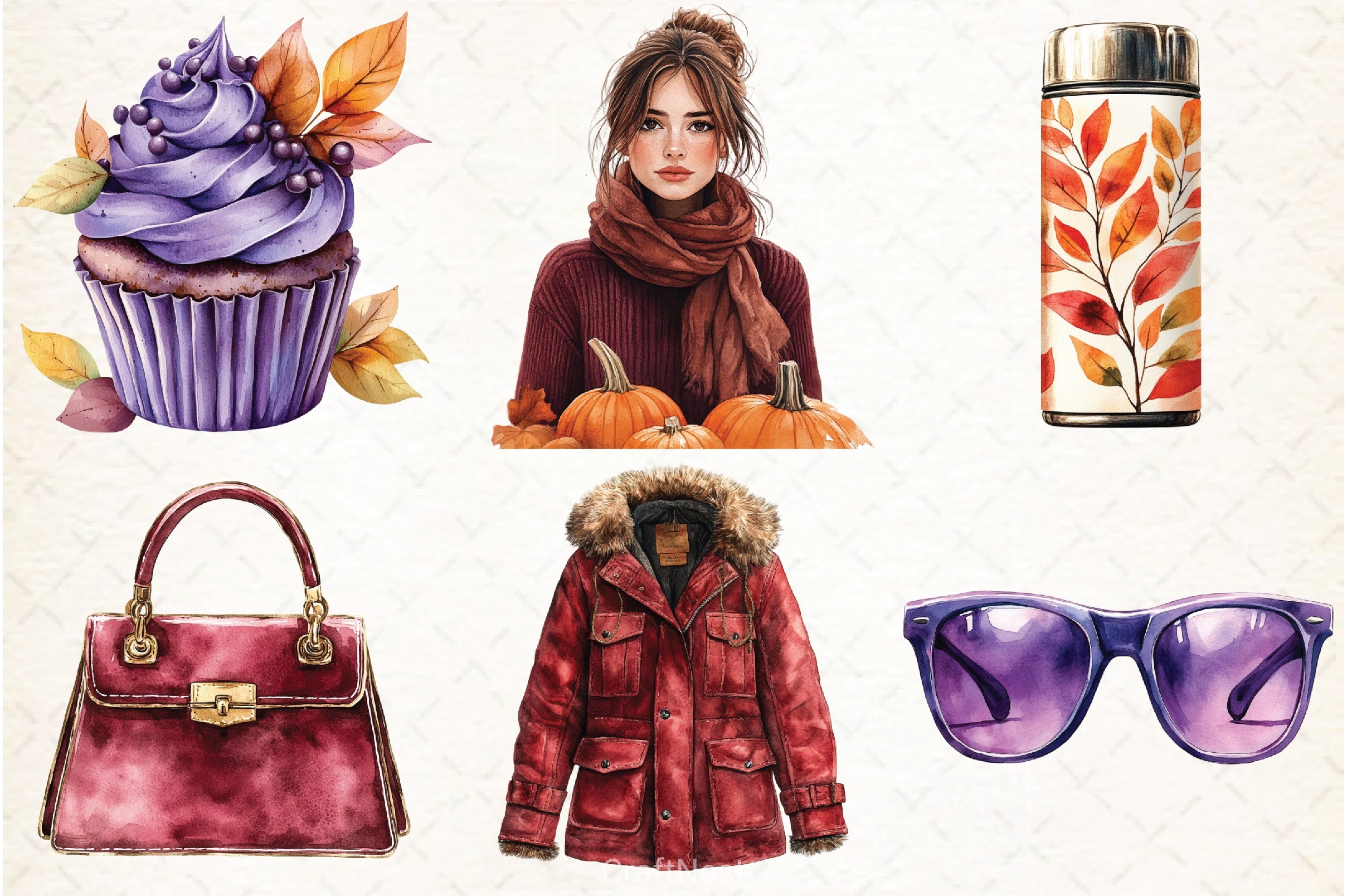 Burgundy Autumn Clipart Bundle 5 - CraftNest - Digital Crafting and Art