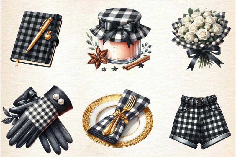 Luxury Black Gingham Summer Clipart Bundle - CraftNest - Digital Crafting and Art