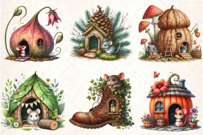 Mouse House Clipart Bundle 2 - CraftNest - Digital Crafting and Art