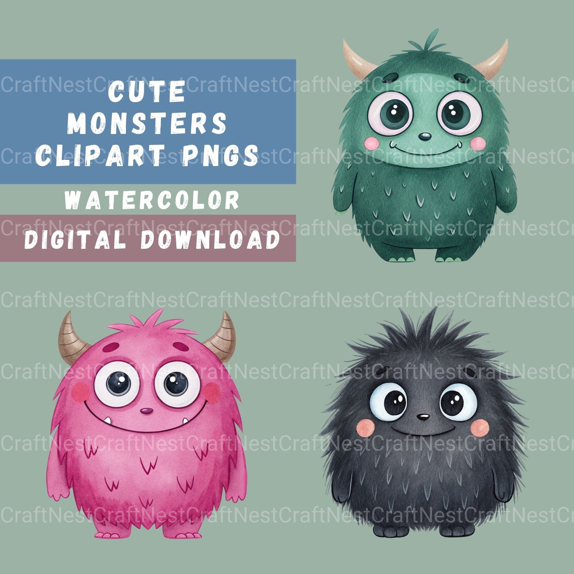 Monsters Cute Clipart Bundle - CraftNest - Digital Crafting and Art
