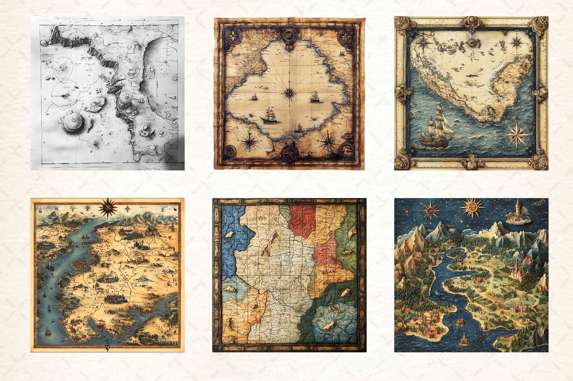 Antique Maps Digital Paper 2 - CraftNest - Digital Crafting and Art