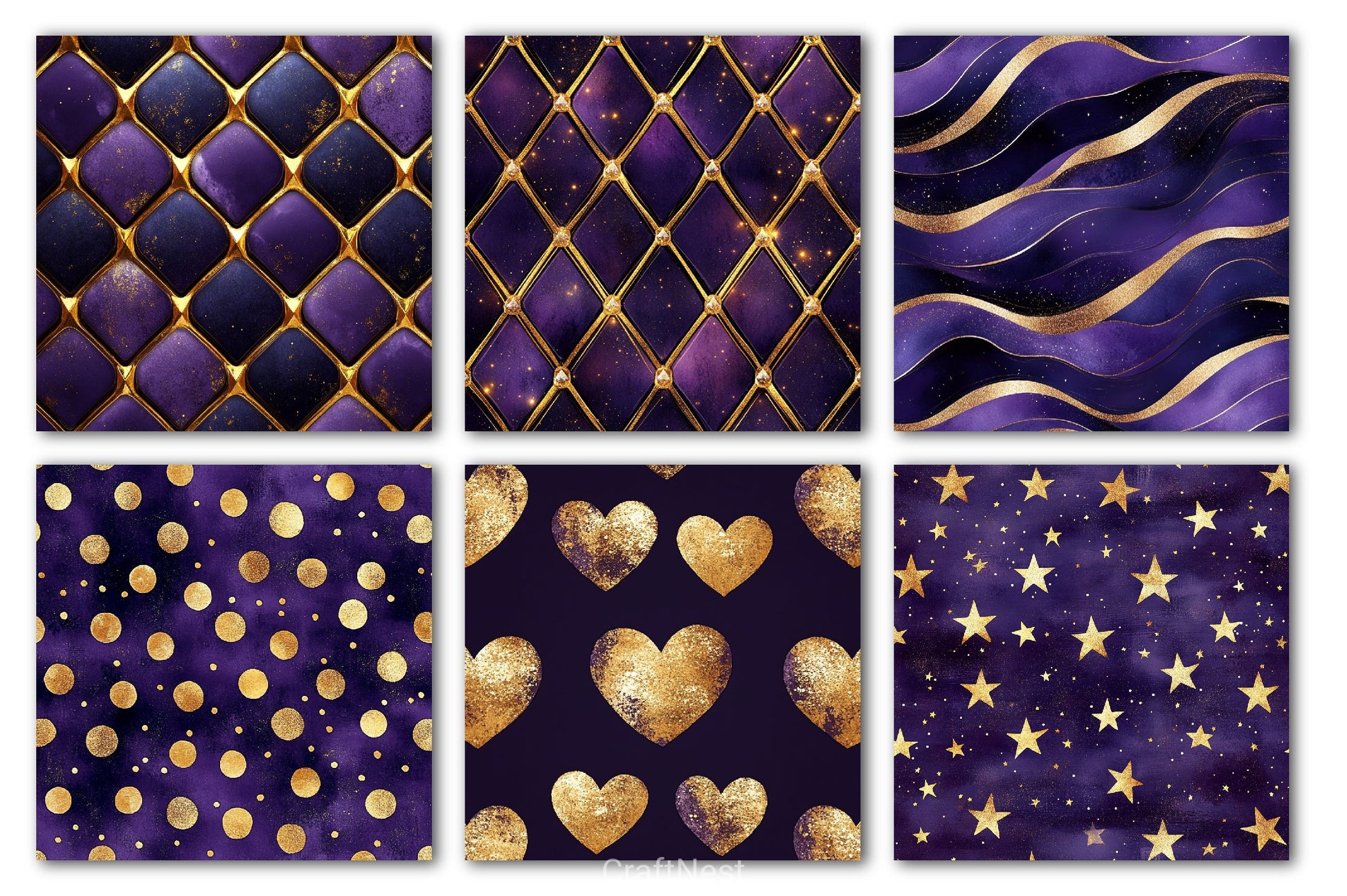 Purple And Gold Glitter Digital Paper - CraftNest - Digital Crafting and Art